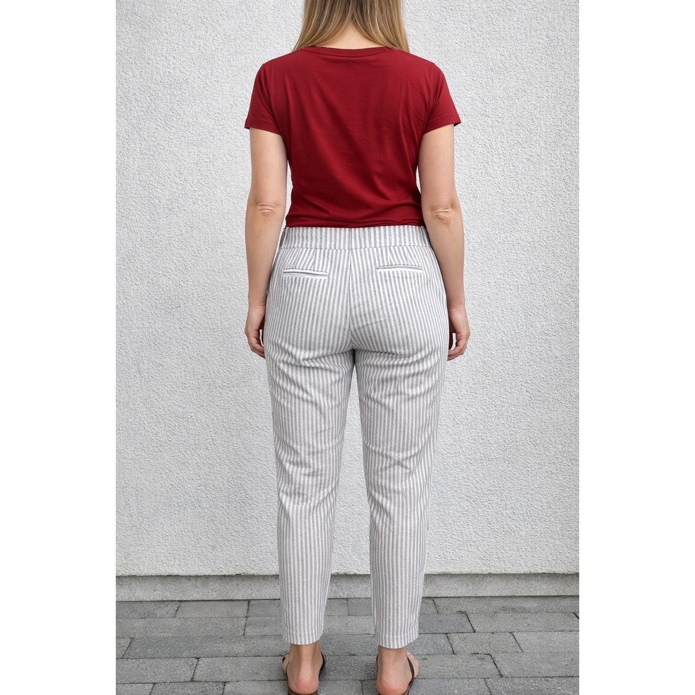 Soho Apparel Ltd Womens Striped Pull On Tapered Pants Tan White Linen Blend‎ L